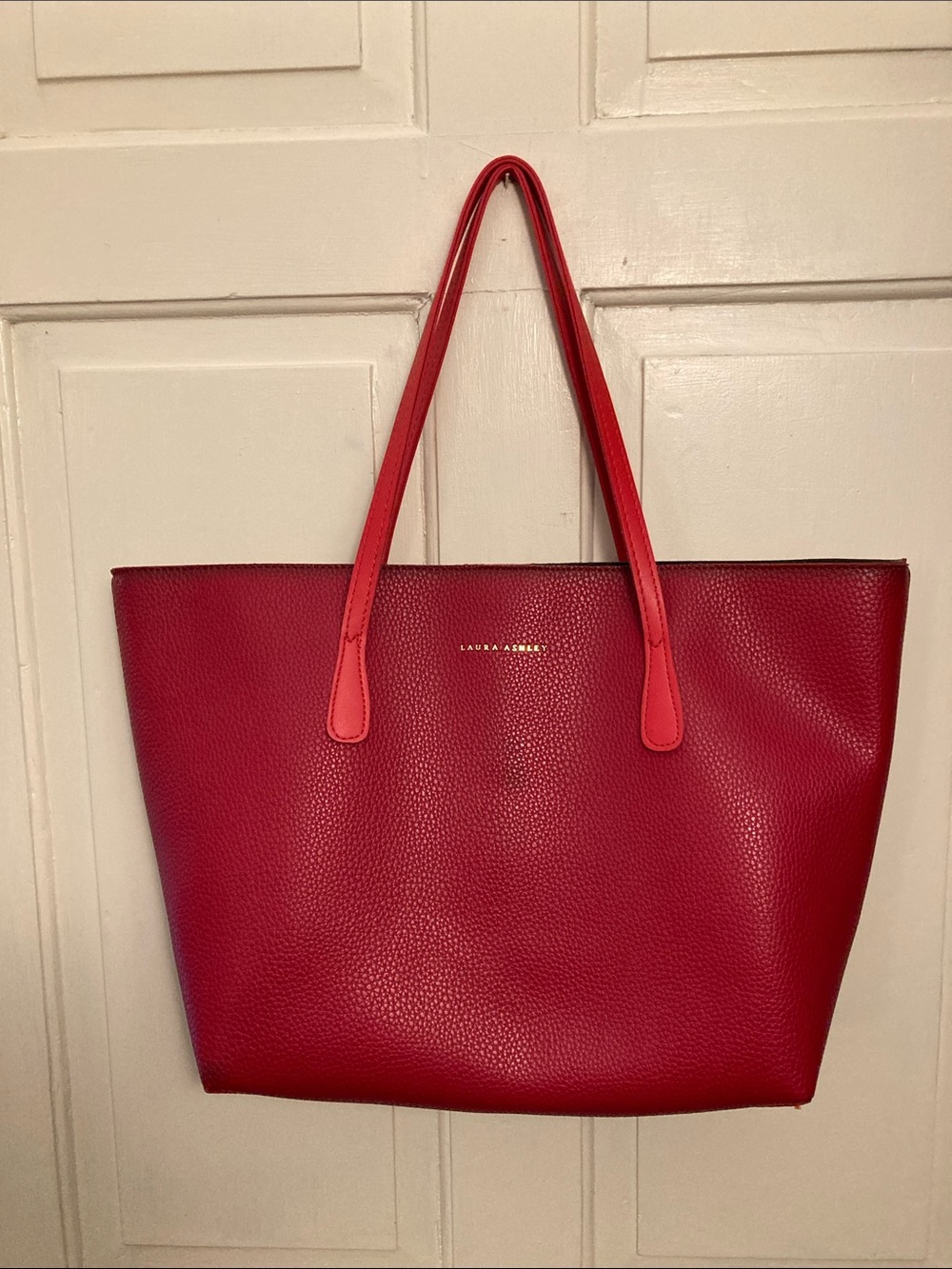 NWOT Laura Ashley Bright Red Pebbled Tote with Gold Logo